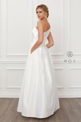 Nox Anabel E-469 One Shoulder Satin A-Line Wedding Gown
